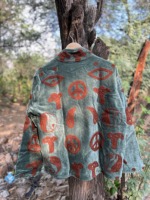 Veste bomber en velours tissé vert sauge faite à la main pour femmes, en coton brodé de fleurs, col mandarin, manches longues, réversible, 400g