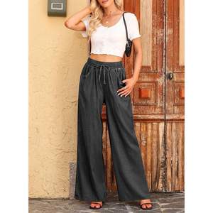 2025 2025 été femmes taille haute noir Denim pantalon côté sensation large jambe jean avec cordon taille 4 - Product Image 1