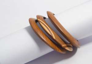 Handcrafted Sissoo & Teak <b>Wooden</b> <b>Bangle</b> Set Wax Polished Finish Hexagonal & Inlaid Designs Satin Polish Artisan Jewelry - Product Image 6