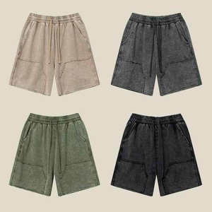 Shorts Bermuda en Coton Beige pour Homme, Taille Mi-Haute avec Cordon de Serrage, Taille Élastique, Poches, Couleur Unie, Style Décontracté, Tissu Respirant - Product Image 1