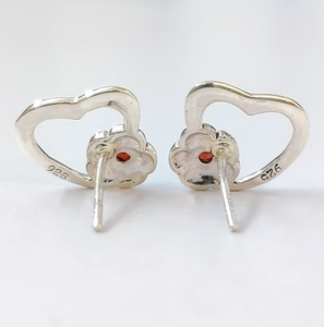 Natural <b>Garnet</b> Heart Stud <b>Earrings</b> 925 Sterling Silver Flower Design Gemstone Jewelry for Women JAIPUR SILVER - Product Image 2