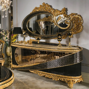 Juego de Comedor de Estilo Barroco Francés en Negro y Dorado, Muebles Antiguos de Alta Gama, Tallados a Mano, de Lujo, de Madera de Caoba Sólida y Duradera - Product Image 2