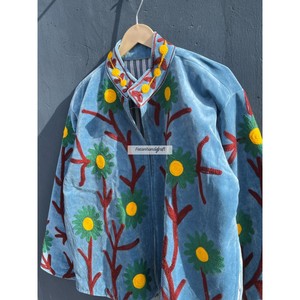 Sky Blue Velvet Jacket <b>Coat</b> Hand <b>Stitch</b> Cotton Lining Boho Chic Jacket Unisex Party Wear Jacket Uzbek Embroidery Jacket - Product Image 4
