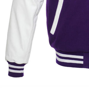 Chaquetas Letterman Personalizadas al por Mayor, OEM, de Lana Morada con Mangas de Cuero Blanco para Hombre, Tallas Grandes, Transpirables, con Bordado Chenille - Product Image 4