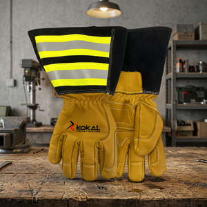 Gants de sécurité cousus en cuir de chèvre résistant à l'eau et à la chaleur, avec paume et dos en cuir, protection anti-coupures niveau A5 ANSI, doublure en coton polaire - Product Image 2