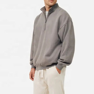 Sudadera con cremallera de 1/4 para hombre, estilo casual, corte holgado, cuello simulado, hombros caídos, manga larga - Product Image 4