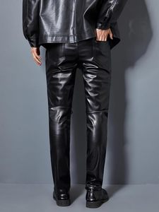Pantalones de Cuero Genuino Negro, Ecológicos, Formales de Invierno, de Cintura Alta, Ajustados, Estilo Gótico, Largos, con Botones Decorativos y Cierre de Botones - Product Image 4