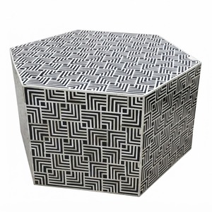 Handmade Black And <b>White</b> Bone Inlay Coffee <b>Table</b> Luxury Hexagonal Accent Side <b>Table</b> With Geometric Optical Pattern For Sale - Product Image 1
