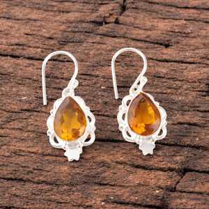 Citrine <b>Earrings</b> Sterling Silver <b>Earrings</b> Women Jewelry <b>Handmade</b> <b>Earrings</b> Gift For Her Elegant Jewelry Fashion Accessories - Product Image 2