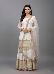 Designer Party Wear Embroidery Sequence Work Faux Georgette <b>Top</b> With Bottom And Embroidery Sequence Work Net Dupatta Set - Product Image 4