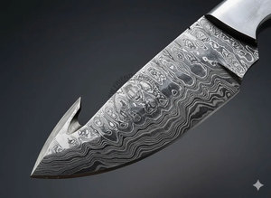 Couteau de chasse et de dépecage de haute qualité en acier Damas, lame de 5 pouces, manche en corne de bélier, couteau à lame fixe fait main, ambidextre - Product Image 3