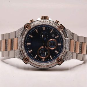 Montre élégante marron avec affichage analogique à quartz rond, détails en moissanite, bracelet en diamant raffiné et luxe moderne - Product Image 1