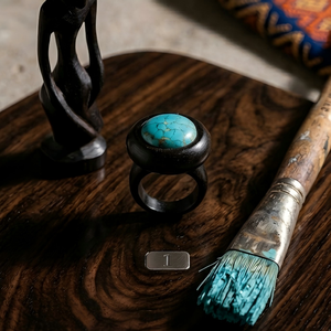 Rikka Joias Lda Turquoise Wood Gemstone <b>Ring</b> Bezel <b>Set</b> Natural Stone Vintage Style Women's Unisex Gift Daily Wear - Product Image 1