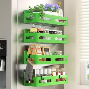 4 Pack Strong Magnetic Spice Rack for Refrigerator Multipurpose 4-Hook <b>Shelf</b> Organizer for <b>Kitchen</b> & Bathroom - Product Image 1