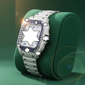 Nouvelle conception, montre mécanique de luxe faite à la main en acier inoxydable, boîtier carré, verre saphir, analogique, fermoir à bouton-poussoir, moissanite bleue - Product Image 3