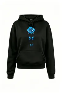Ensemble de survêtement en molleton pour femme, 2 pièces, bleu uni, 100% coton biologique, sweat-shirt à capuche et pantalon de jogging - Product Image 2