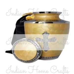 Brass Cremation Urn <b>Keepsake</b> Ashes Casket Urn Decorative <b>Memorial</b> Urn Silver Cross Tabletop Vase - Product Image 3