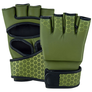 Gants d'entraînement MMA et Kickboxing demi-doigts Rahsal Industries en cuir avec fermeture unisexe pour arts martiaux Vert Hex - Product Image 1