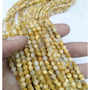 Perles rondes lisses œil de chat jaunes 6mm 8mm 10mm, 1 brin complet, Agate Mirani du Rajasthan, Thème Amour - Product Image 1