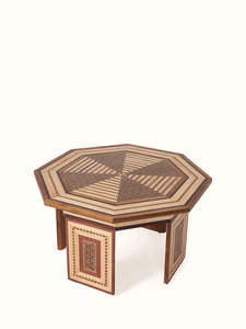 Table basse en teck marqueterie, élégante table centrale en bois pour salon, coin canapé, meuble décoratif pour la maison, décoration intérieure moderne. - Product Image 2
