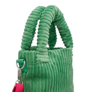 Bolso Tote Pequeño de Pana Verde con Correa Rosa, Bolso de Hombro de Moda para Mujer, Bolso de Viaje Casual, Accesorio Elegante para Uso Diario - Product Image 4