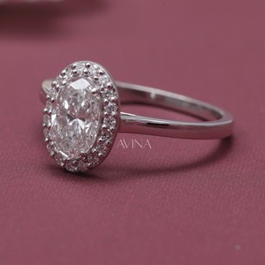 IGI Certified Oval Cut Diamond Halo <b>Solitaire</b> Engagement - Wedding <b>Ring</b> in Solid 925 Sterling <b>Silver</b> - Product Image 2
