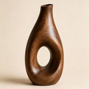 Handmade Modern Wooden Matt Glaze Round Tabletop <b>Vase</b> with Minimalist Design for Floral Display Home Decor - Product Image 4