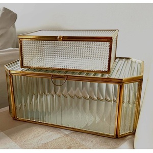 New Arrival Golden Trim Glass Storage Box Rectangular Clear Metal Frame Jewelry Organizer 10-20L Capacity Modern Design Box - Product Image 1