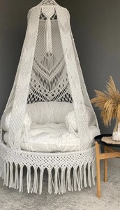 Silla colgante de macramé de algodón blanco, silla colgante, Hängesessel, silla columpio, silla columpio de macramé, silla colgante para interiores - Product Image 2