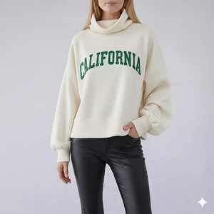 Sweat-shirt personnalisé à col montant pour femme, en polyester/coton tricoté de haute qualité, vente en gros - Product Image 1