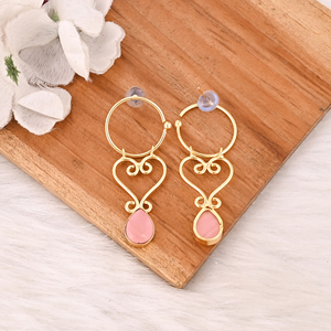 Elegant Pink <b>Opal</b> Gemstone Bezel Set <b>Earrings</b> Gold Plated Brass Fashion Jewelry for Women - Product Image 5