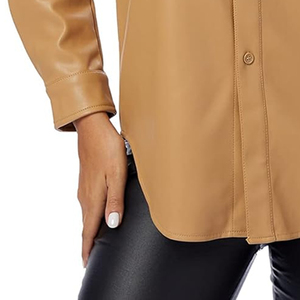 Chemise oversize en similicuir pour femme, boutonnée, manches longues, style décontracté urbain, coupe ample, haut en cuir PU, tenue moderne - Product Image 2