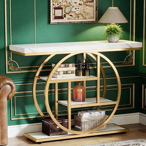 Mesa Consola Industrial de 4 Niveles con Base Circular para Sofá o Entrada - Product Image 3