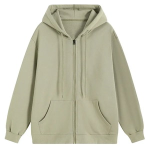 Unisex <b>White</b> Oversized <b>Zip</b>-<b>Up</b> Hoodie Cotton French Terry Casual Hooded Sweatshirt Regular Fit Autumn Wear - Product Image 6