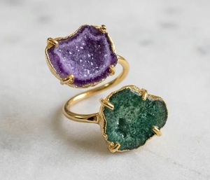 Natural Druzy <b>Crystal</b> Vintage Gold Plated <b>Ring</b> for Women Handmade Statement Gemstone Engagement Wedding Fashion Jewelry Gift - Product Image 5
