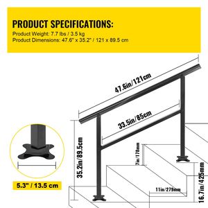 Corrimano per Scale Esterne Regolabile 0-30 Gradi, 47.6 X 35.2 Pollici, Ringhiera per Scale da Esterno, Balaustra, Corrimano - Product Image 4