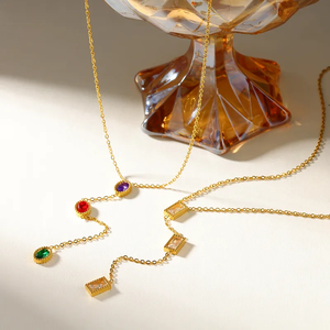 Collar Redondo de Cumpleaños para Mujer en Acero Inoxidable 304 con Recubrimiento de Oro Real de 18K de 0.03µm con Incrustaciones de Circonio - Product Image 4