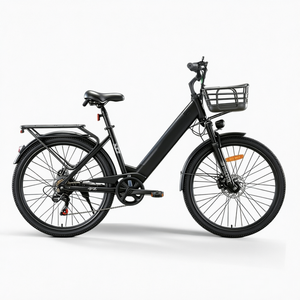Vélo électrique de ville 26 pouces, vélo de banlieue 7 vitesses, moteur à moyeu arrière, cadre en acier carbone avec panier - Product Image 3