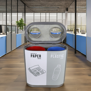 Indoor Elegant Recycling <b>Bin</b> with Removable Inner Bucket Dual 60L Capacity Open Top Fiberglass Design Flip Lid - Product Image 6