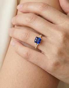 Blue Sapphire Engagement Ring Princess Cut September Birthstone Bridal <b>Promise</b> Ring Sterling Silver 14K Gold Plated Jewelry - Product Image 6