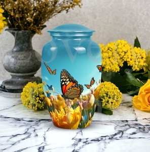 Urne décorative pour cendres humaines adultes, motif papillon monarque et fleurs jaunes, hommage paisible, urne commémorative, souvenir décoratif - Product Image 5