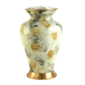 Urnas de Cremación para Adultos de Latón de Alta Calidad con Diseño Único, Acabado en Color Mármol Amarillo con Flores, para Cenizas Humanas - Product Image 1