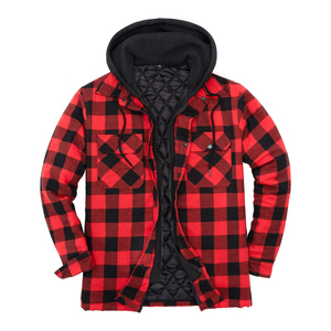 Men Casual <b>Red</b> Flannel Hoodie with Adjustable Zipper Soft Warm Quick Dry & Eco-Friendly for Fall and Winter Wear - Product Image 1