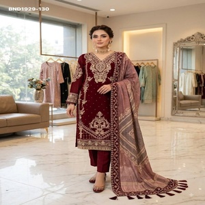 Ensemble de costume droit à manches longues en georgette épaisse avec broderie cordonnée et travail de diamants, pantalon uni et dupatta imprimé – Fournisseur indien - Product Image 1
