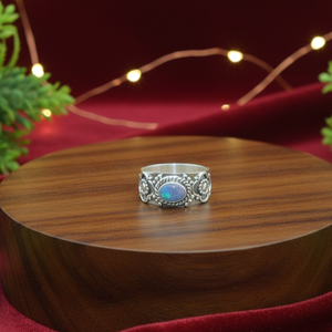 925 Sterling Silver Australian <b>Opal</b> <b>Ring</b> Vintage Floral Carved Pattern <b>Gold</b> Yellow <b>Gold</b> Plated Handmade Jewelry Gift for unisex - Product Image 1