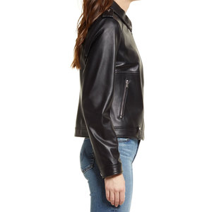 Soft Black <b>Leather</b> Summer Cropped <b>Jacket</b> with <b>Long</b> Sleeves Zipper Closer High Quality Women's <b>Leather</b> <b>Jackets</b> - Product Image 3