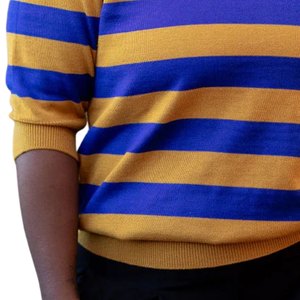Pull rayé bleu et or Sigma Gamma Rho pour femme, col rond en tricot, style décontracté et confortable de la sororité grecque - Product Image 6