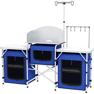 Portable Blue Folding <b>Camping</b> <b>Kitchen</b> Fabric Cupboards Windshield PC Aluminum Table for BBQ Picnic Includes Bag-Garden Style - Product Image 1