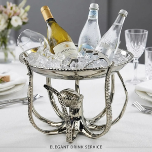 Exclusive Aluminum Serving <b>Tray</b> With Octopus Stand Round Shape <b>Tray</b> Modern <b>Raw</b> Metal Style Food Servers <b>Trays</b> and Platter Supply - Product Image 3