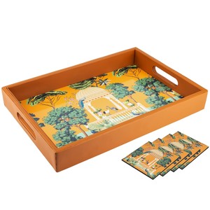 Bandeja Rectangular de Madera de Pino Pintada a Mano, Estilo Tradicional |   Plato de Madera de Arte Folclórico Indio al por Mayor - Product Image 5
